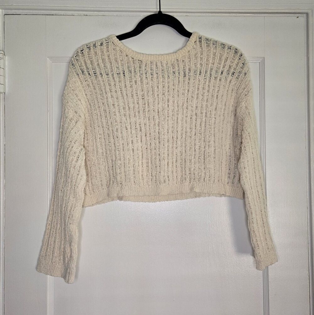 Cotton On Cream Open Knit Cropped Sweater Womens M Crewneck